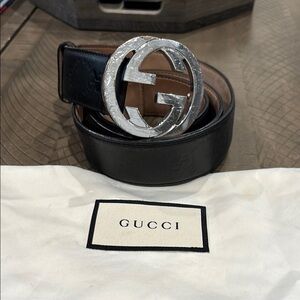 Gucci Black Leather Belt with Silver Buckle